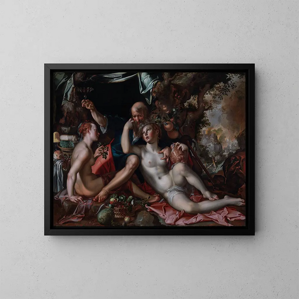 Lot and His Daughters - Joachim Wtewael — framed artwork on a wall