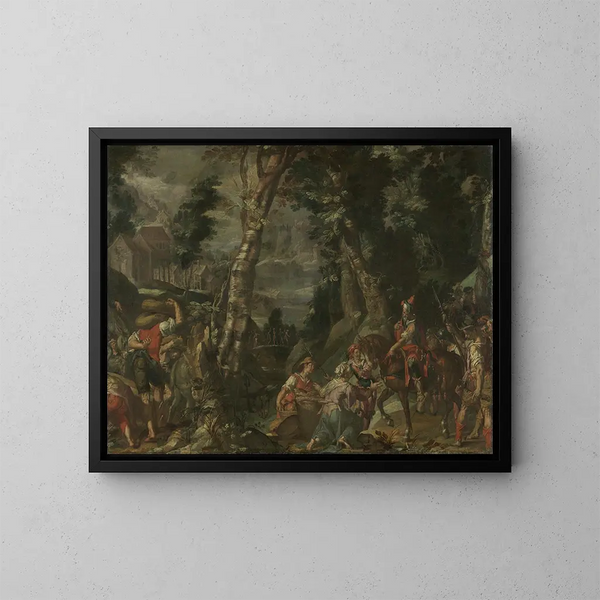 Meeting between David and Abigail - Joachim Wtewael — framed artwork on a wall