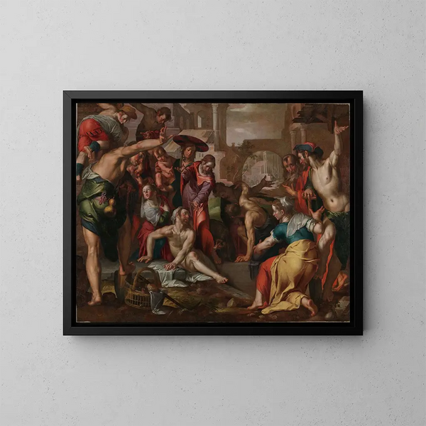 The Resurrection of Lazarus - Joachim Wtewael — framed artwork on a wall