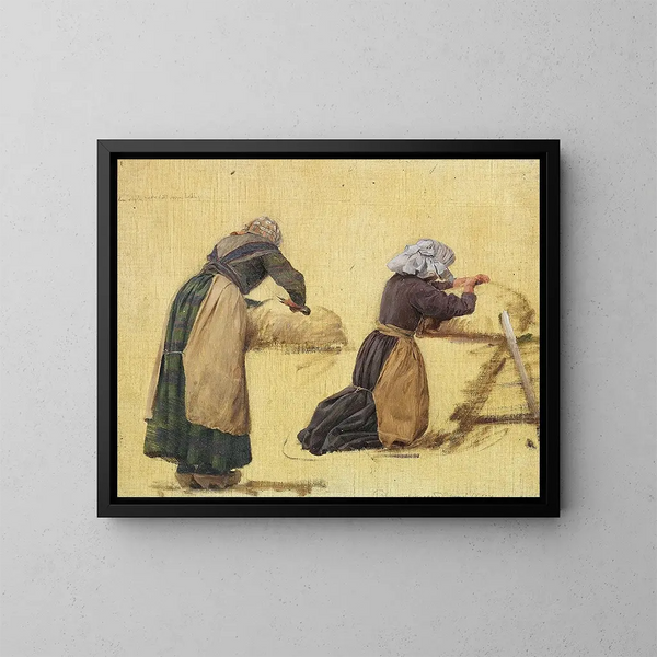 Two women cutting hair study - Joakim Skovgaard — framed artwork on a wall