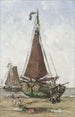 Bateau de pêche à proue bluff sur la plage - Joannes Barnardus Antonius Maria Westerwoudt — weergave van het kunstwerk