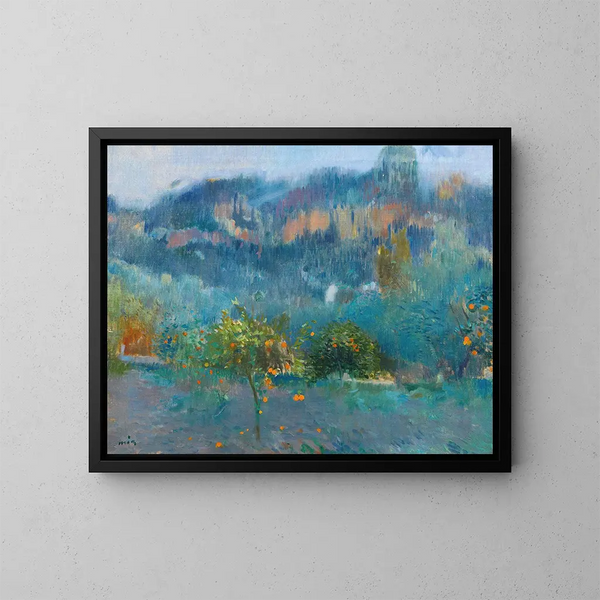 Landscape Mallorcan with Orange Trees - Joaquín Mir Trinxet — framed artwork on a wall