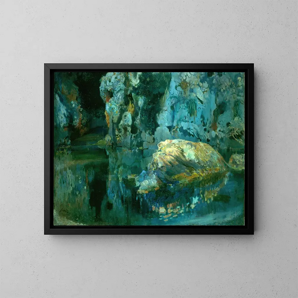 Le rocher dans l'étang - Joaquín Mir Trinxet — framed artwork on a wall