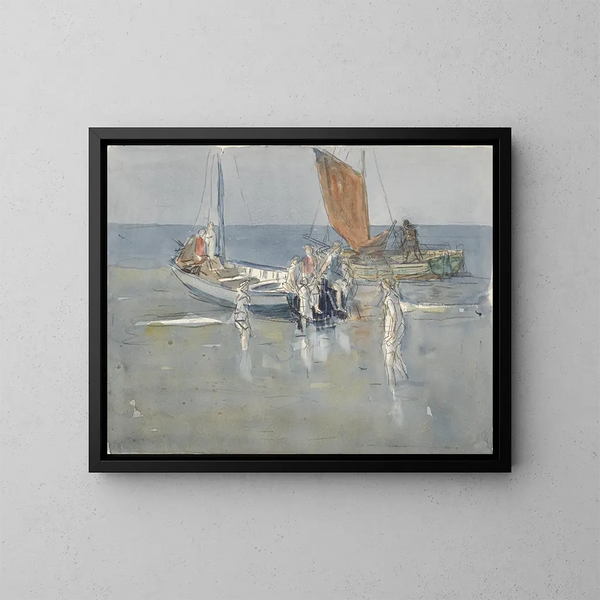 Fishing boats on Scheveningen beach - Johan Antonie de Jonge — framed artwork on a wall