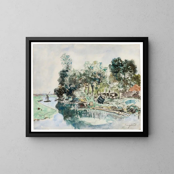 Promenade en barque sur la rivière - Johan Barthold Jongkind — framed artwork on a wall