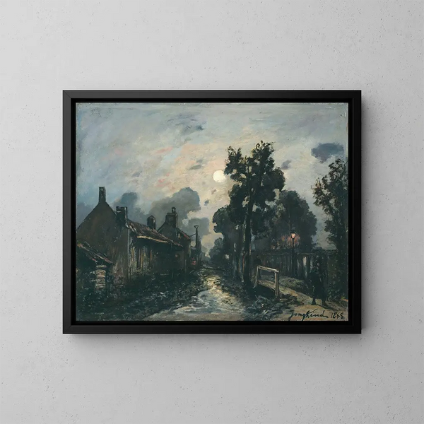 A street in Delft in the evening - Johan Barthold Jongkind — framed artwork on a wall