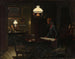 Binnenkant met twee vrouwen bij de olielamp - Johan Christopher Schlichtkrull — weergave van het kunstwerk