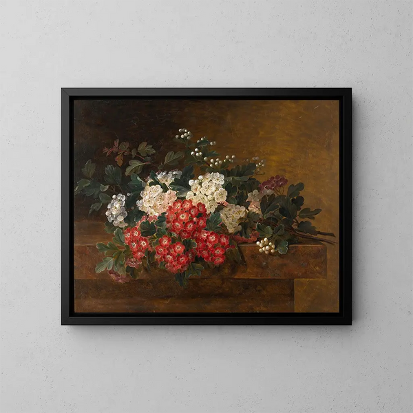 Still life with blackthorn flowers - Johan Laurentz Jensen — framed artwork on a wall