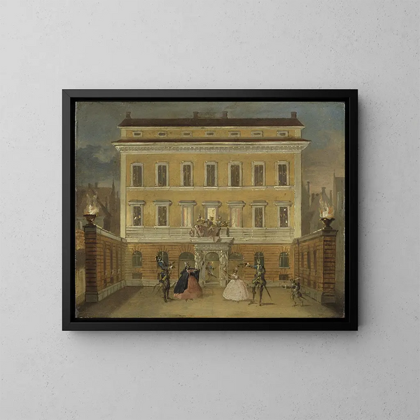 van Singes die voor het huis van de gouverneur in Stockholm optreden - Johan Pasch de Oudere — ingelijst kunstwerk aan de muur