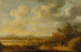 Landschapschilderij met rivierlandschap 's avonds met wandelaars die rusten - Johan Pietersz Schoeff — weergave van het kunstwerk