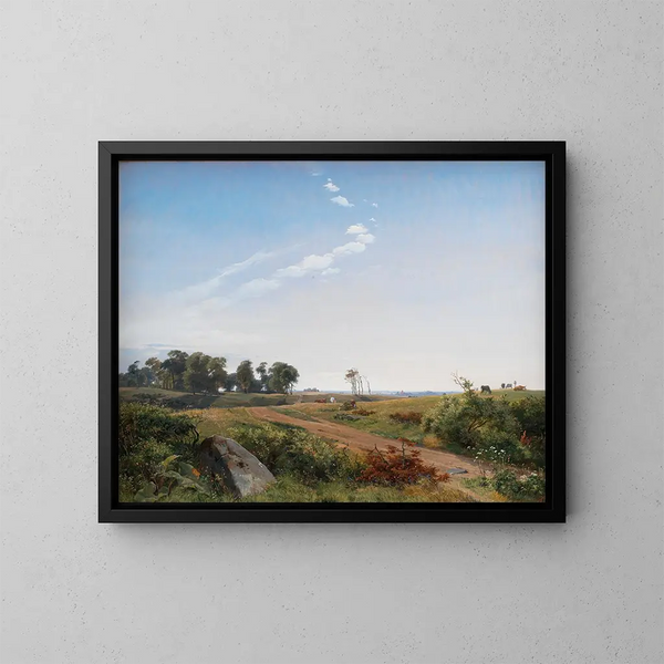 Landscape Painting of Zeeland, open countryside in northern Zeeland - Johan Thomas Lundbye — framed artwork on a wall