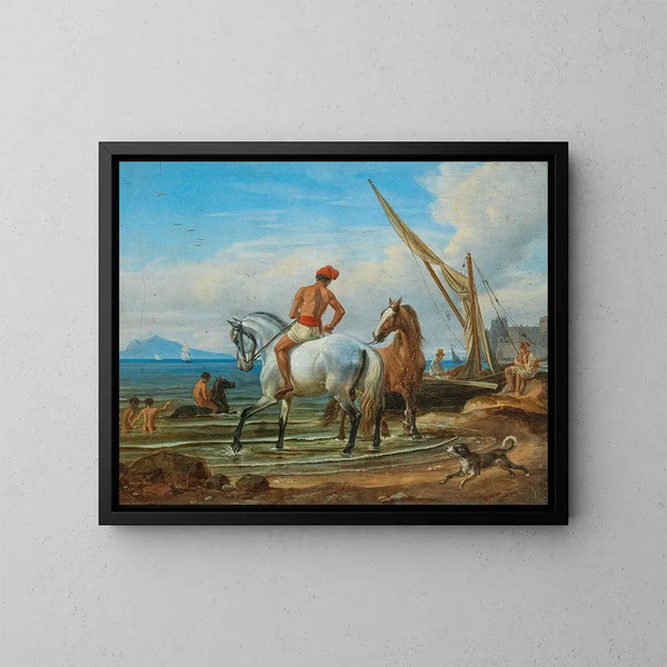 The Bath of the Horses at Naples - Johann Adam Klein — framed artwork on a wall