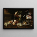 Natuurtafereel met bloemen en fruit, een papegaai en diverse insecten op een rand - Johann Amandus Winck — ingelijst kunstwerk aan de muur