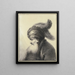 van een oude man met baard en turban met twee lange veren in profiel links - Johann Andreas Benjamin Nothnagel — ingelijst kunstwerk aan de muur