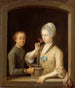 Een vrouw en een jonge man bij een raam - Johann Andreas Herrlein — weergave van het kunstwerk