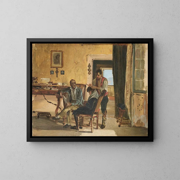 In the hair salon - Johann Baptist Kirner — framed artwork on a wall