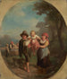 Children playing with a dog - Johann Baptist Kirner — artwork view
