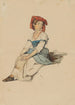 Jonge Italiaanse vrouw met rood hoofddeksel, gekruiste handen op de knieën - Johann Baptist Kirner — weergave van het kunstwerk