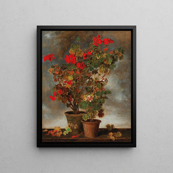Geraniums - Johann Baptist Reiter — framed artwork on a wall