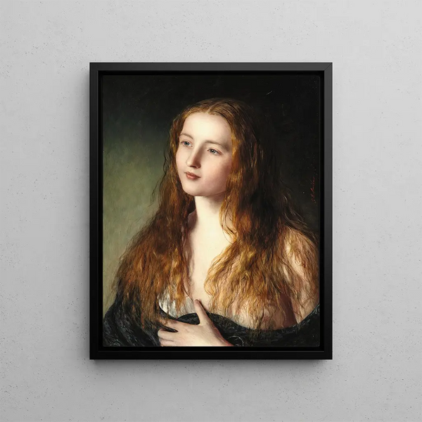 Portrait of a Girl - Johann Baptist Reiter — framed artwork on a wall