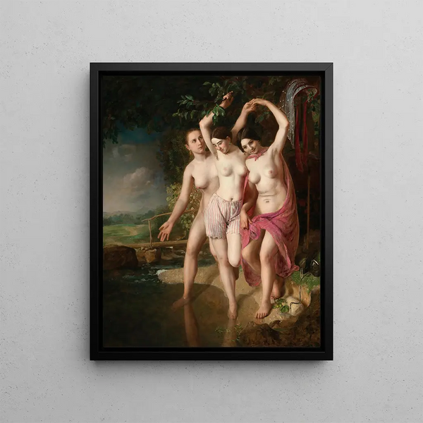 Drie zwemmers - Johann Baptist Reiter — ingelijst kunstwerk aan de muur