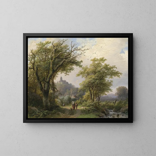 Promeneur au bord d'un ruisseau - Johann Bernhard Klombeck — framed artwork on a wall