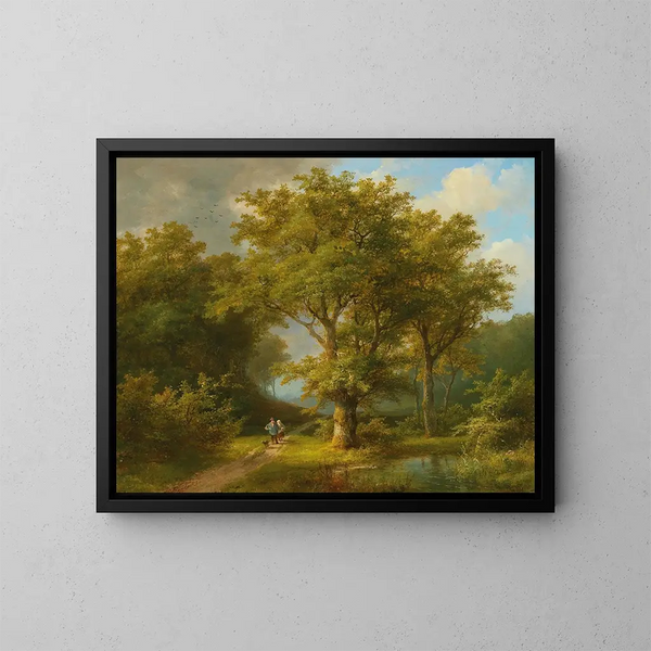 Landscape with a Couple of Farmers Returning Home - Johann Bernhard Klombeck — framed artwork on a wall