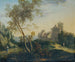 Landschap ideaal met bomen en een versterkt dorp bij schemering - Johann Christian Brand — weergave van het kunstwerk