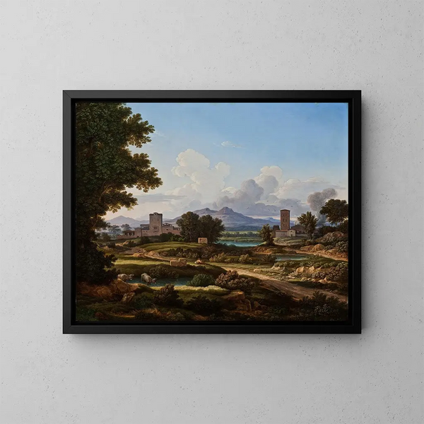 Roman Camp Scene Painting Torre del Quinto - Johann Christian Reinhart — framed artwork on a wall