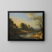 van een rivierlandschap met figuren aan de oever en schapen die grazen - Johann Christian Vollerdt — ingelijst kunstwerk aan de muur