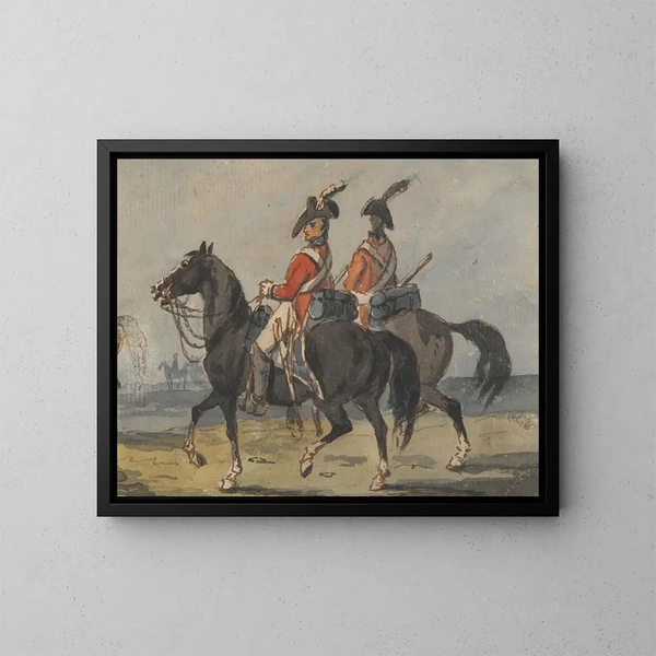 van twee leden van de Koninklijke Garde te paard - Johann Conrad Gessner — ingelijst kunstwerk aan de muur