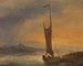 Zeilboot bij zonsondergang - Johann Friedrich Boeck — weergave van het kunstwerk