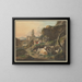 van een schilderij met herders op rotsen met een herder voor een ezel, schapen en geiten op de achtergrond, ruïnes met een brug - Johann Friedrich Morgenstern — ingelijst kunstwerk aan de muur