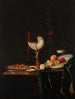 a painting featuring a cut in nautilus, a flute, a venetian fawn, and a wine and beer glass with nuts on a silver platter - Johann Georg Hinz — artwork view