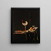 a painting featuring a cut in nautilus, a flute, a venetian fawn, and a wine and beer glass with nuts on a silver platter - Johann Georg Hinz — framed artwork on a wall