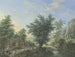 Rijke landschap kunstdruk met bomen, weiden en dorpen, links op de voorgrond een hut met een put en vele figuren - Johann Georg Pforr — weergave van het kunstwerk