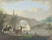 van een vee schilderij met twee herders die een stenen brug oversteken door te zwemmen - Johann Georg Pforr — weergave van het kunstwerk