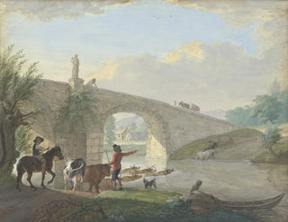 Johann Georg Pforr - Viehherde mit zwei Hirten bei einer Steinbrcke durch das Wasser schwimmend.webp