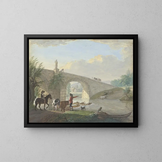 Johann Georg Pforr - Viehherde mit zwei Hirten bei einer Steinbrcke durch das Wasser schwimmend.webp