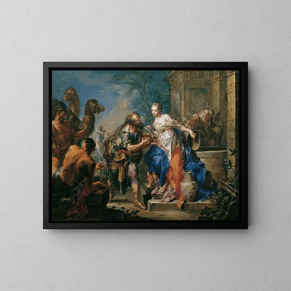 Reproduction Rebekka at the well - Johann Georg Platzer — framed artwork on a wall