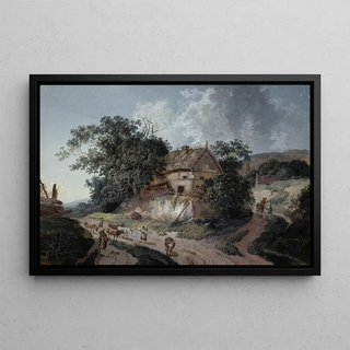 Johann Georg Wagner - Bauernhaus unter Bumen an einer Weggabelung.webp