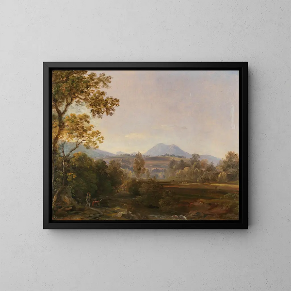 Landscape painting of southern Germany with hikers - Johann Georg von Dillis — framed artwork on a wall
