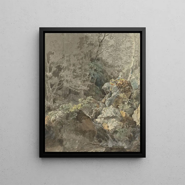 Mountain Forest Cascades - Johann Georg von Dillis — framed artwork on a wall