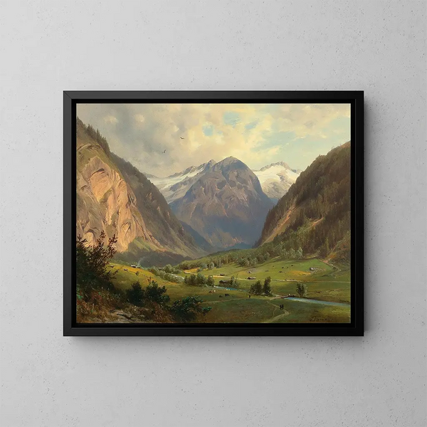 La vallée de Ktschachthal avec le Bcksteinkogel et le mur céleste près de Wild Bad Gastein - Giovanni Battista Varano — framed artwork on a wall