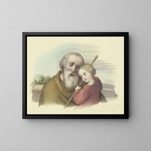 Saint Joseph with the Child Jesus - Johann Grund — framed artwork on a wall
