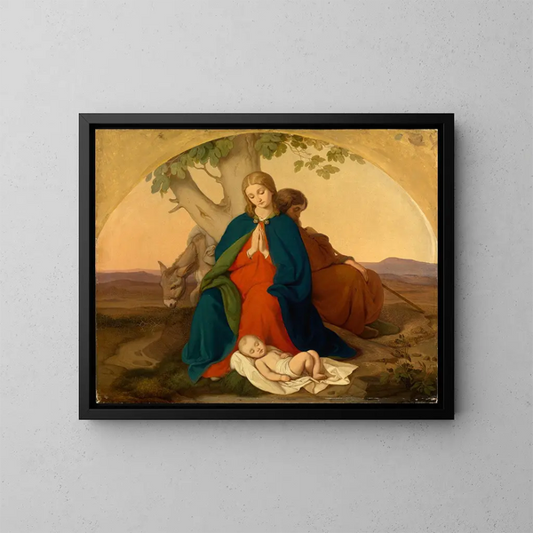 Holy Family in Flight - Johann Grund — framed artwork on a wall