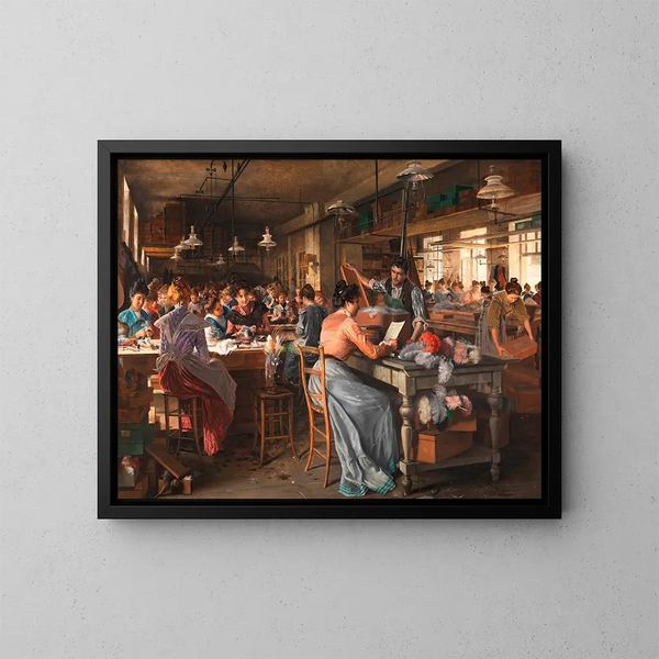 Factory of feather jewelry - Johann Hamza — framed artwork on a wall