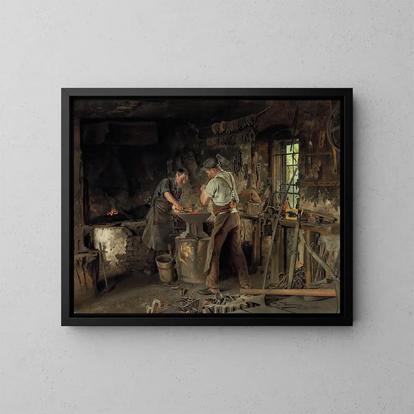 The Blacksmith's Forge - Johann Hamza — framed artwork on a wall