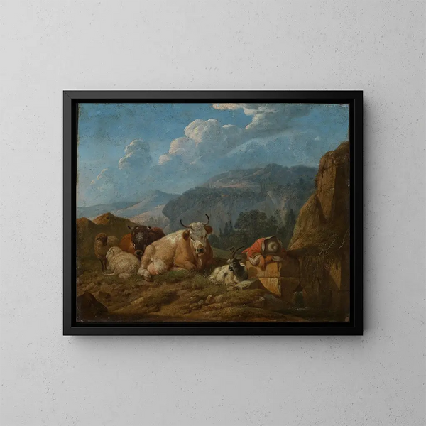 Mountain Landscape Painting of Italy - Johann Heinrich Roos — framed artwork on a wall