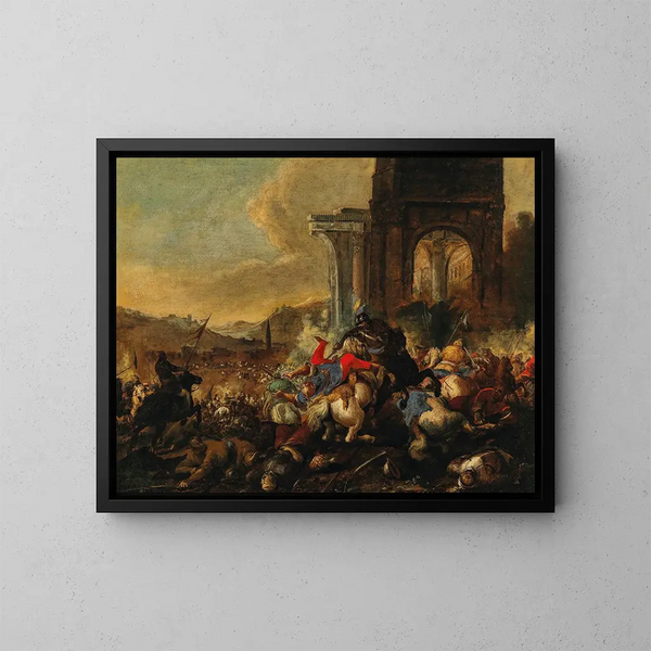 King John Sobieski of Poland at the Battle of Vienna - Johann Heinrich Roos — framed artwork on a wall